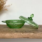 Green glass butter dish