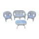 White rattan lounge set 2 armchairs and 1 bench 1 vintage coffee table from the 70s