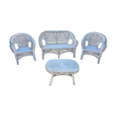 White rattan lounge set 2 armchairs and 1 bench 1 vintage coffee table from the 70s