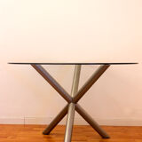 Round Italian dining table in smoked glass and chrome steel, 1970s