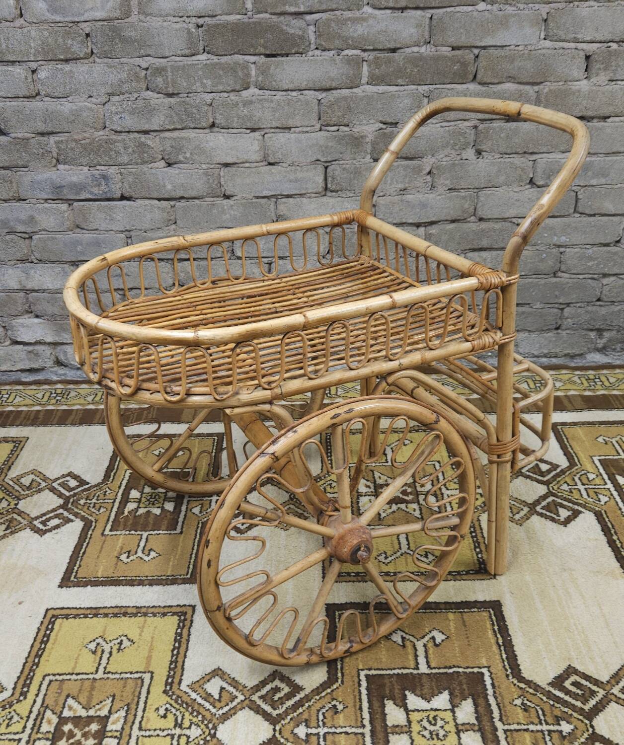 Bamboo and rattan bar cart, 1950
