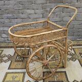 Bamboo and rattan bar cart, 1950