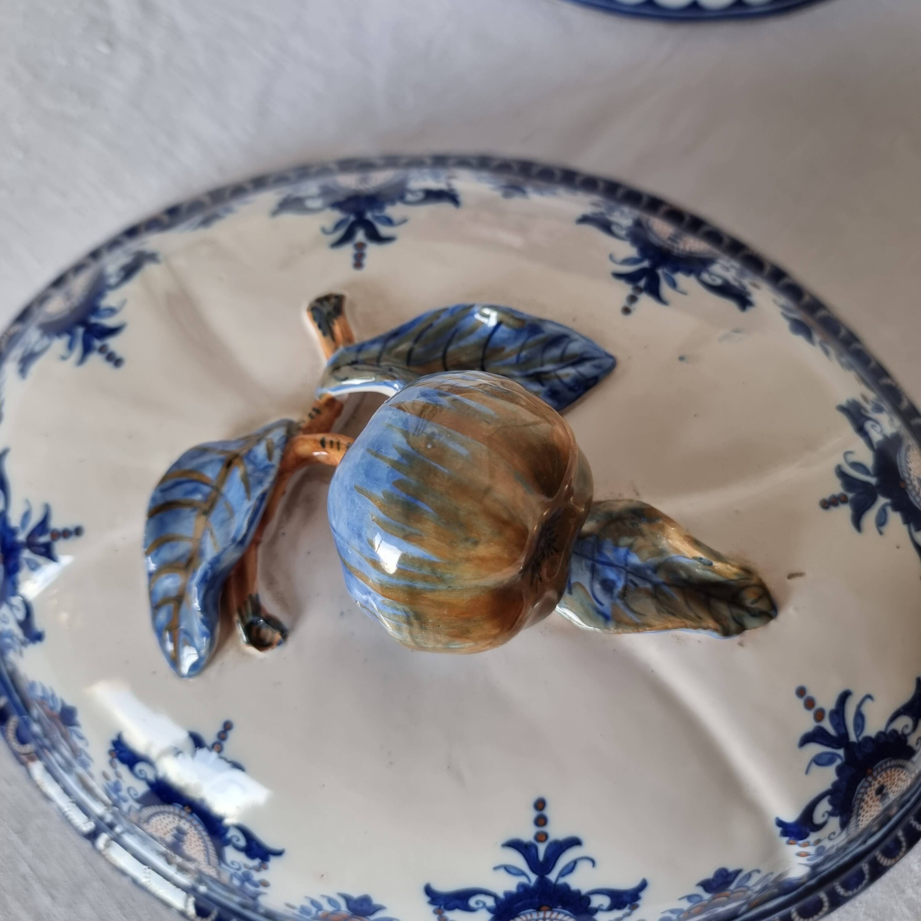 Antique earthenware tureen by Émile Tessier (1887-1971), Malicorne, France