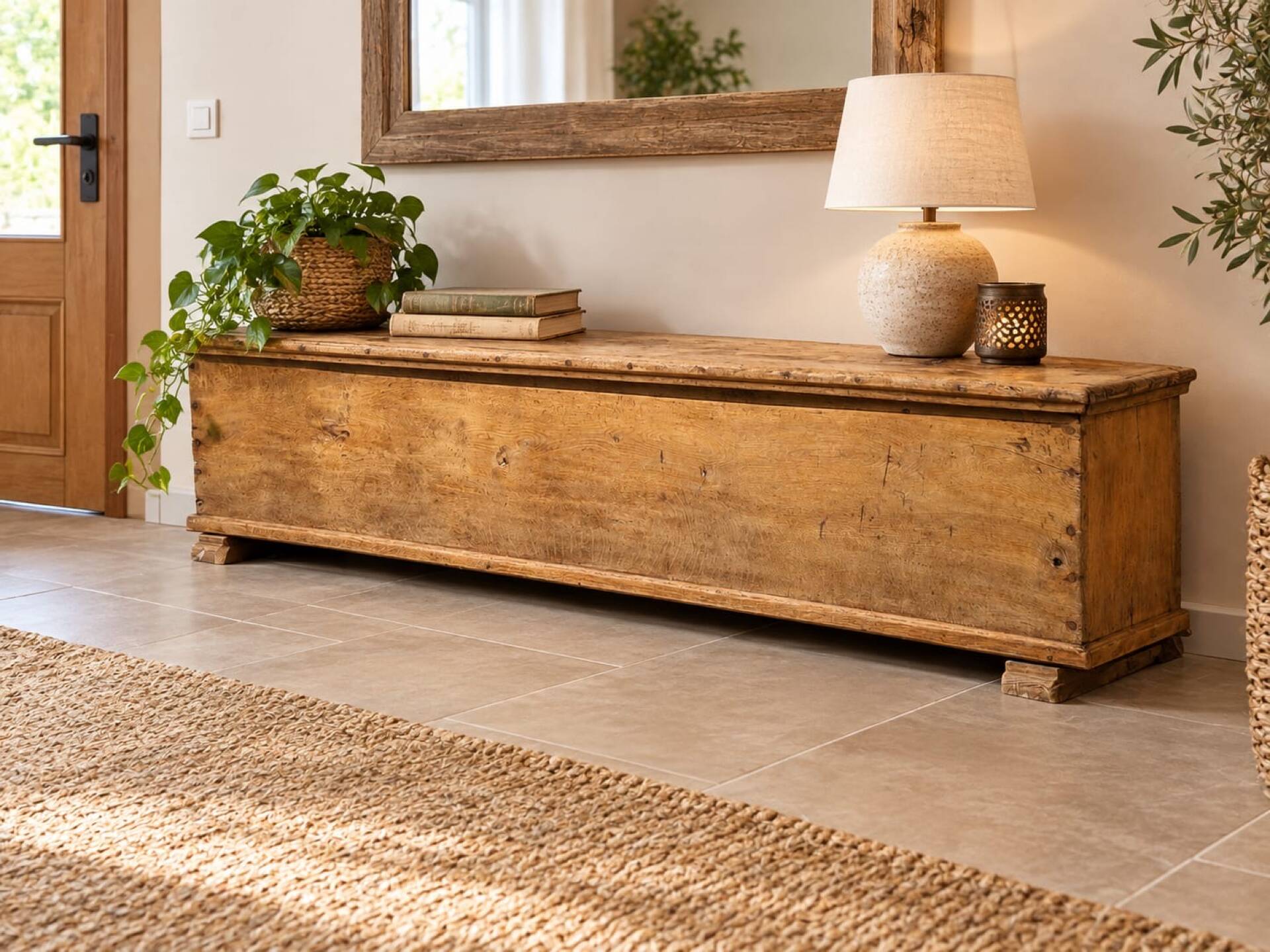Bench / antique chest in solid oak - 196cm