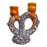 Double candlestick Fat Lava Vallauris volcanic ceramic 1960s