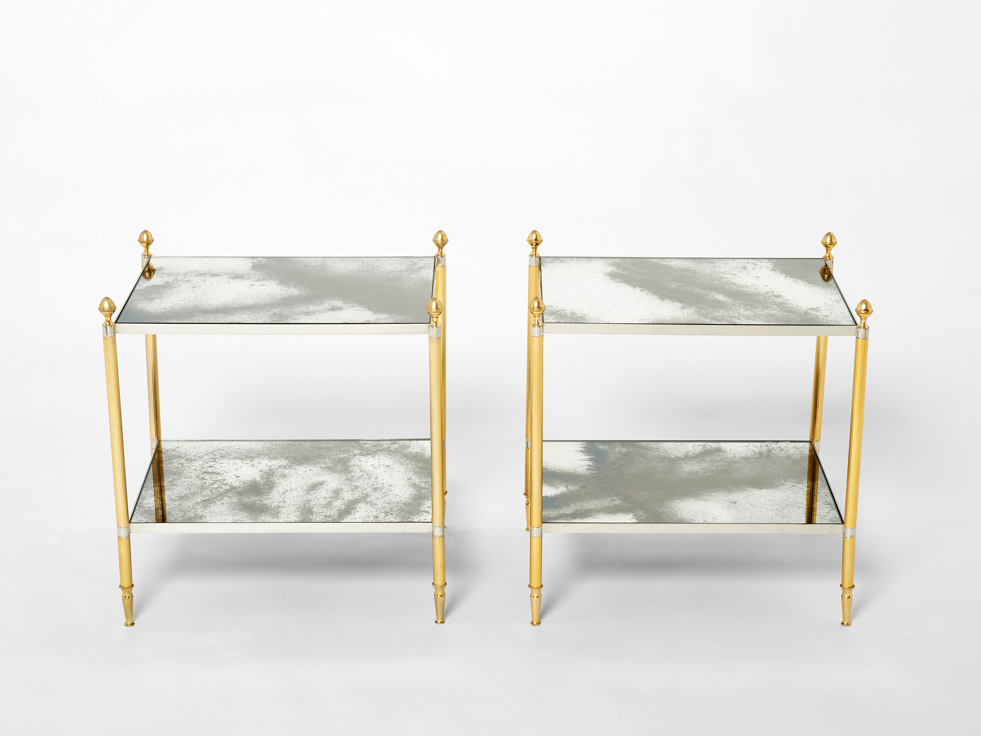 Pair of tables ends sofa brass chrome mirror