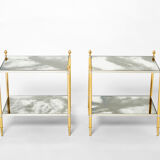 Paire de tables bouts canapé laiton chrome miroir