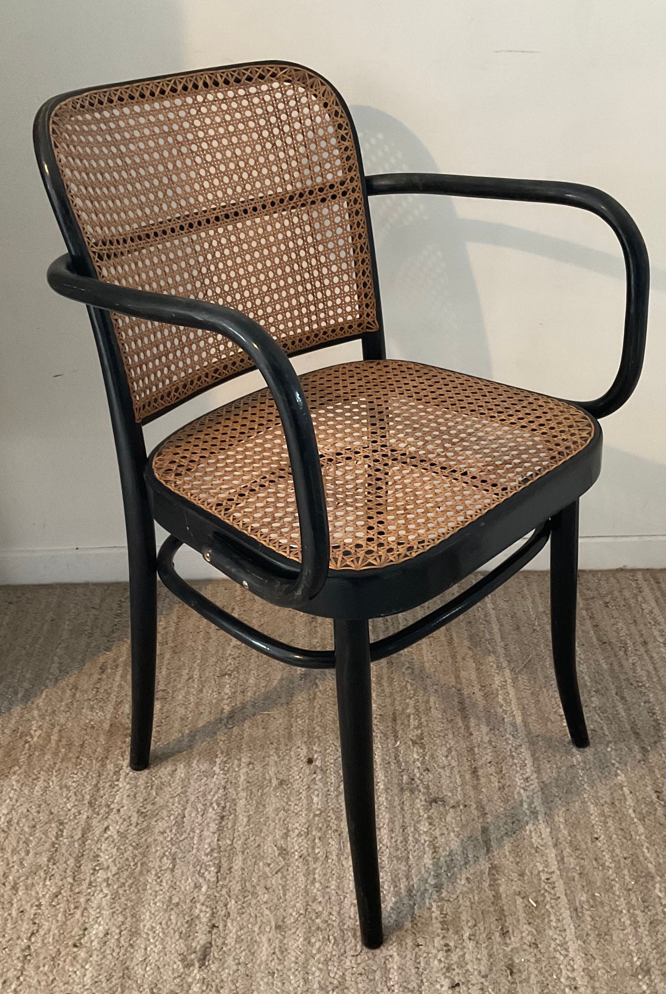 Canned bistro armchair and curved wood from the 60s