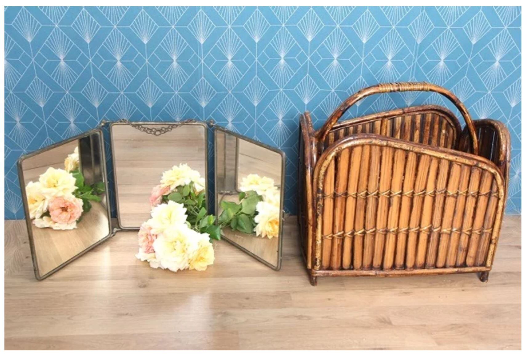 Rattan and bamboo magazine holder