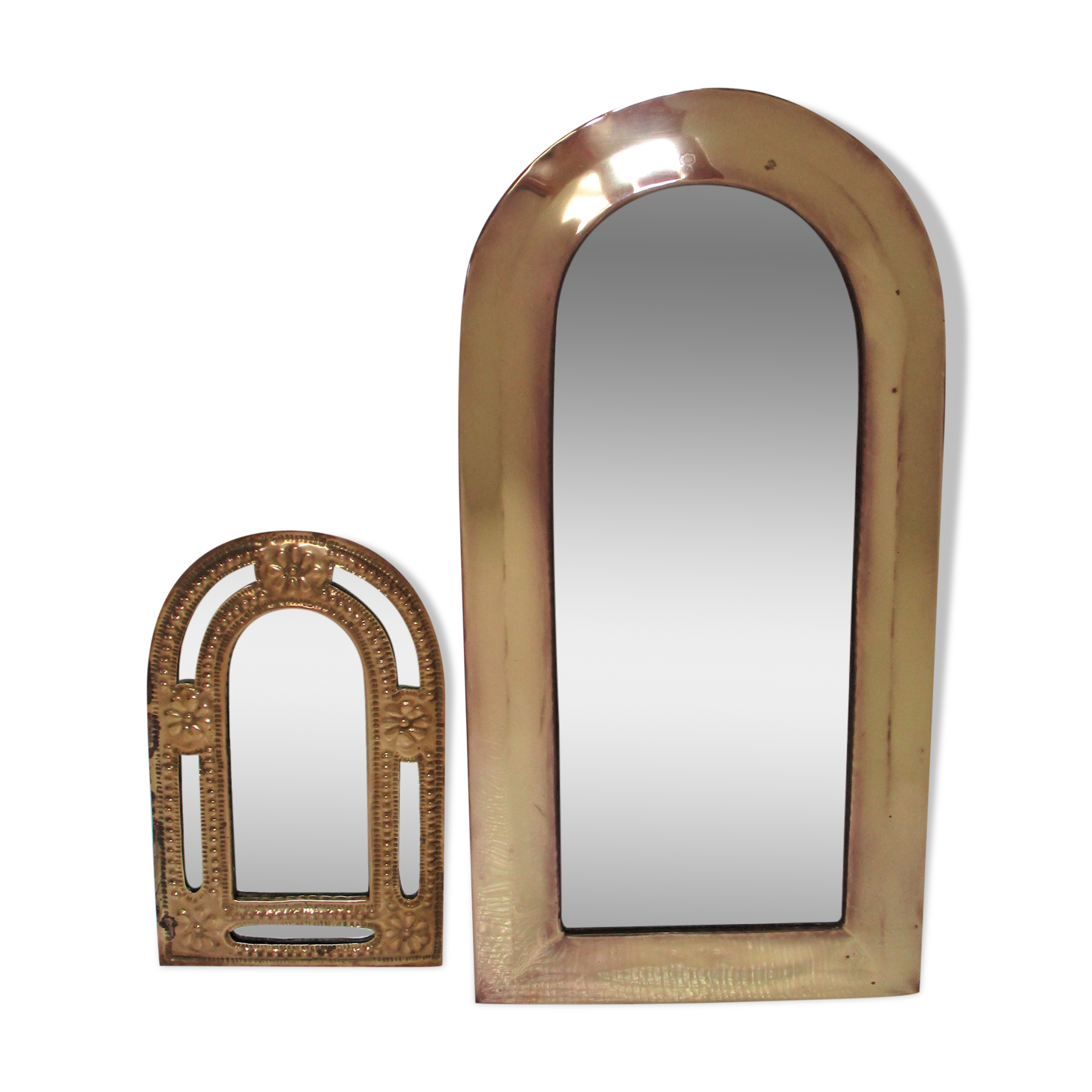 Two 70s patinated brass mirrors