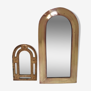 Two 70s patinated brass mirrors