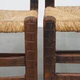 Set of 4 Antique Spanish Country Chairs with Woven Rattan Seats