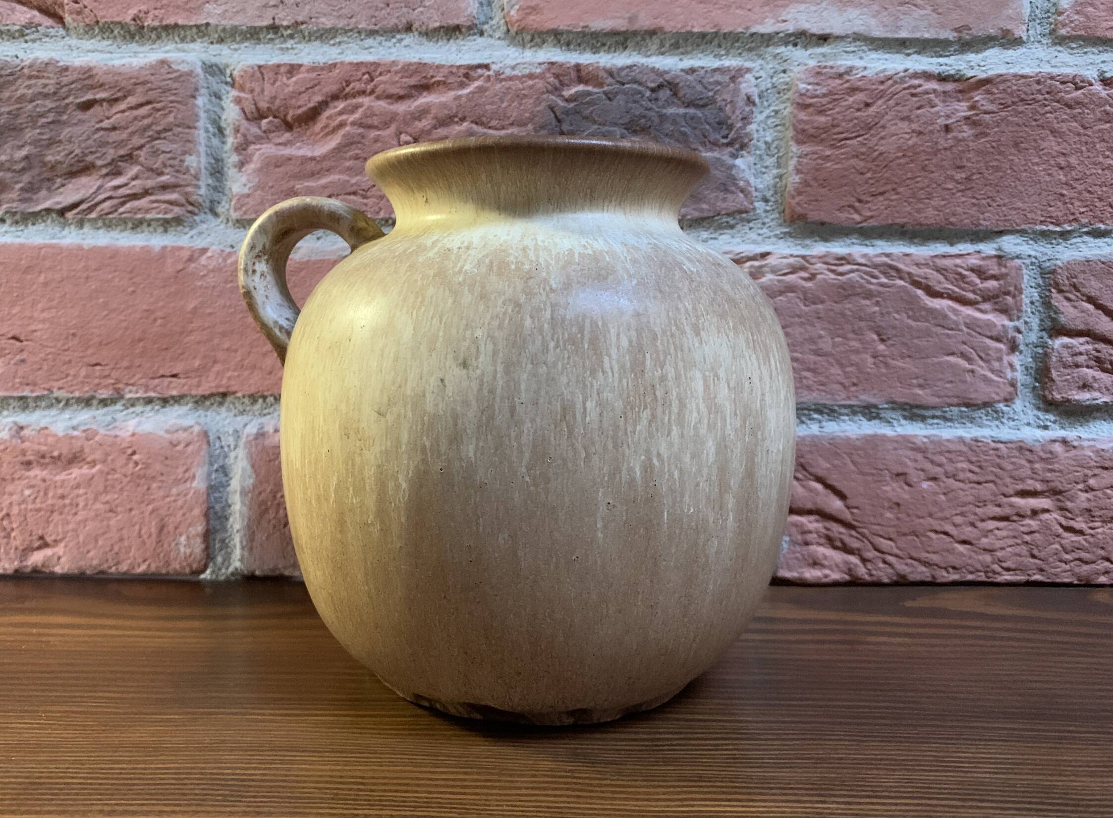 Scheurich 605-16 Brown-Beige Vase or Pot with Handle, West German Mid-Century Ceramics