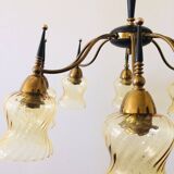Atomic Age Design Brass and Glass Chandelier, 1950s