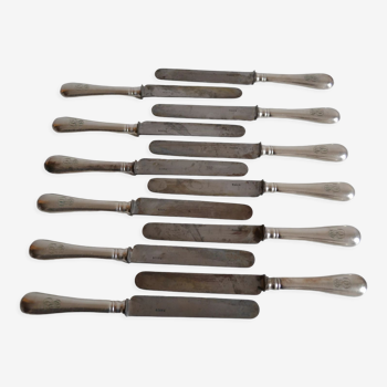12 couteaux de table ancien metal argente monogramme
