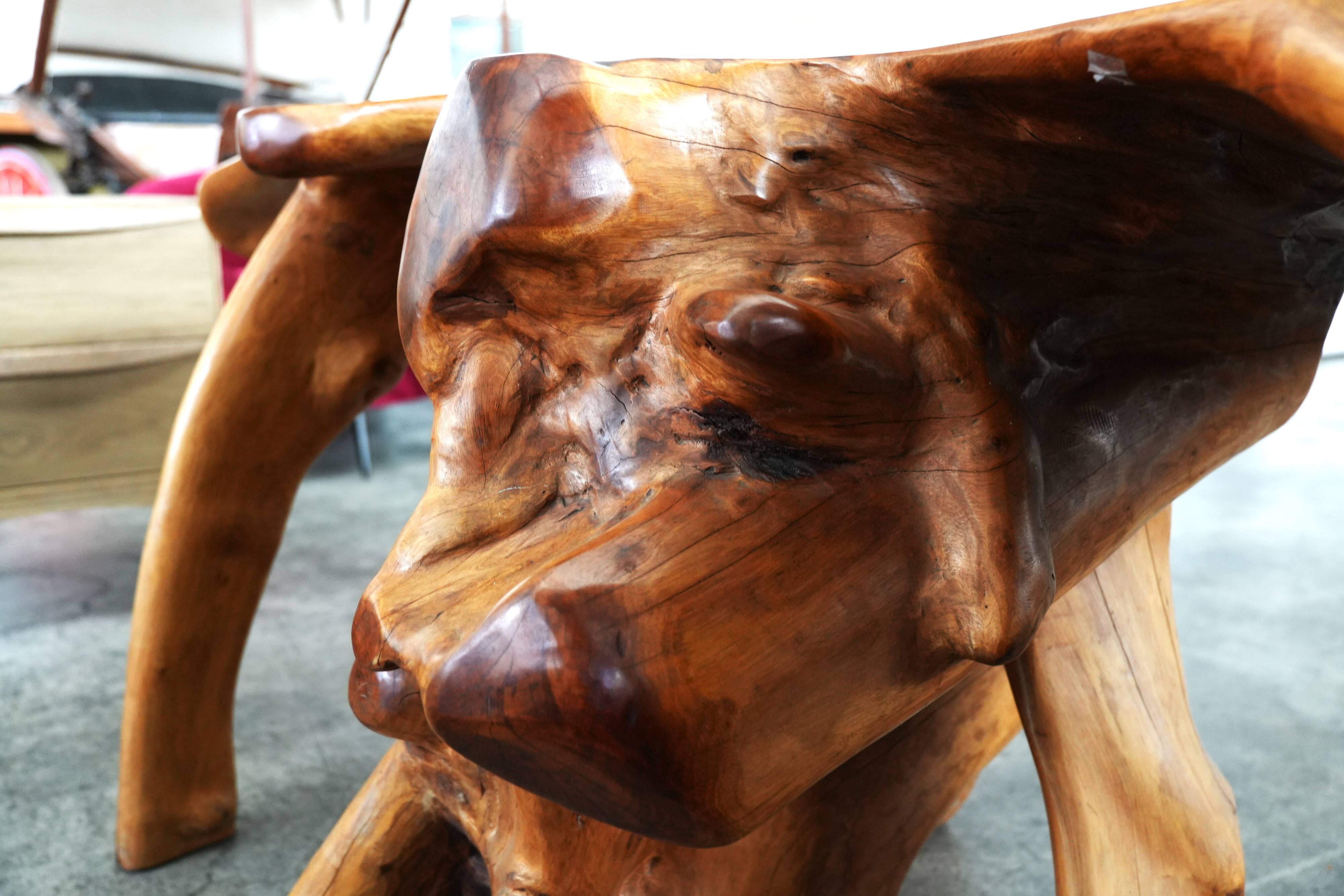 Modern Rustic Adirondack Planter & Pedestal – Organic Wood Art with 3 Shelv