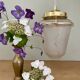 Vintage globe pendant light in white and gold frosted glass