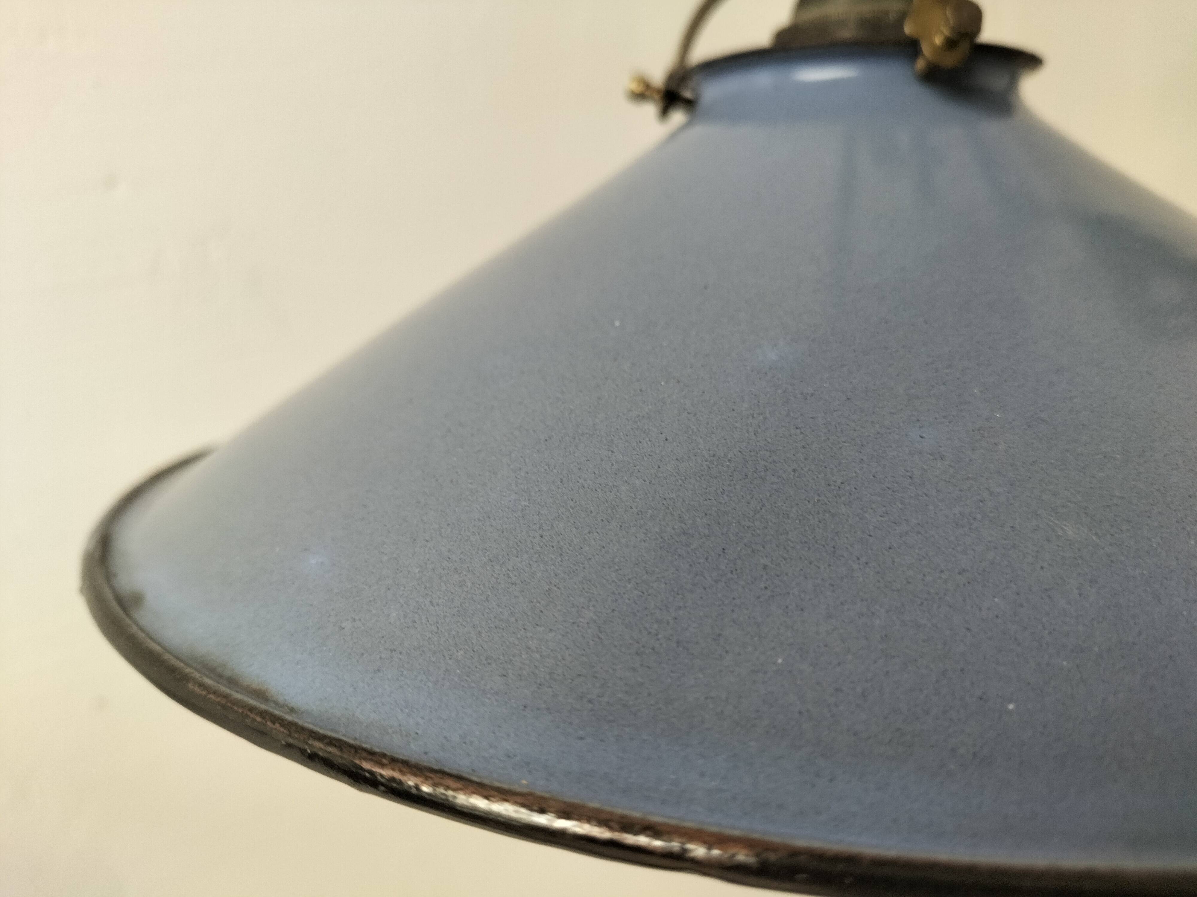 Pair of blue enameled sheet metal pendant lights