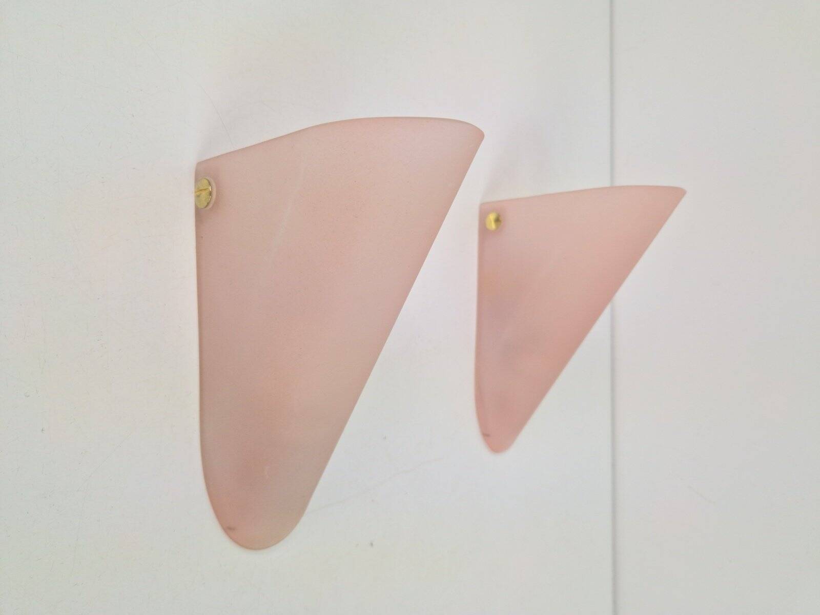 Vintage Triangular Conical Wall Sconces in Pink Frosted Glass from Lumal-It, 1990s, Set of 2