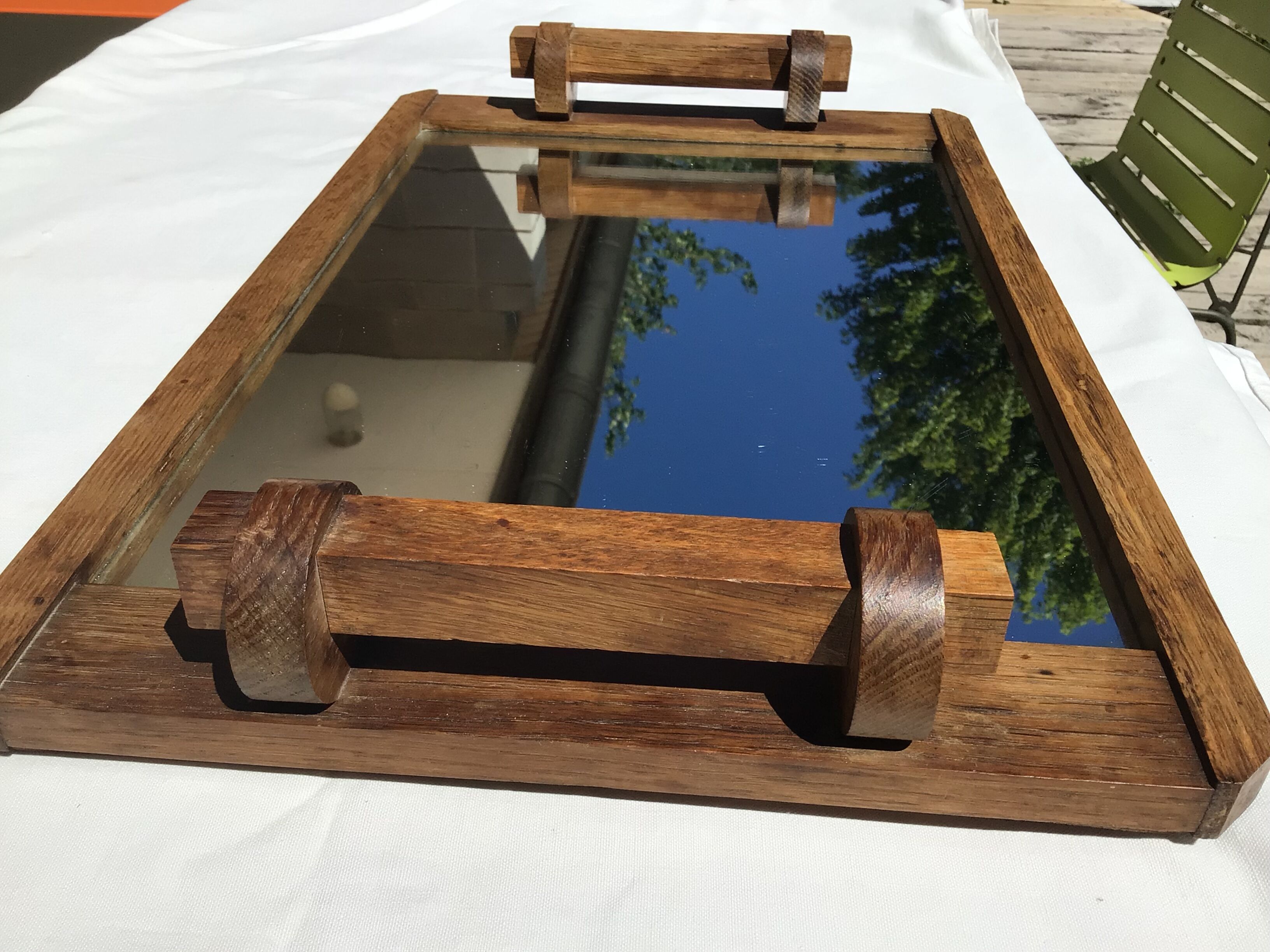 Art deco mirror tray solid wood