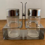 Italian salt and pepper shaker in stainless steel and Alessi glass, 1980
