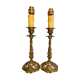 Pair of candlesticks mounted in late nineteenth century bronze lamp base Renaissance style