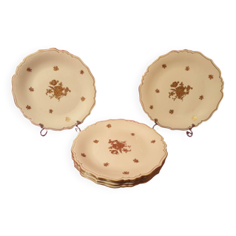 6 assiettes plates joli décor floral doré Limoges Lucien Michelaud