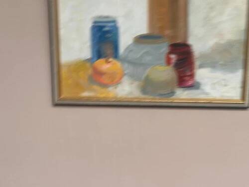 Mid-Century Oil on panel – "Still Life" by M.O. Vintage & Framed 44 × 26 cm