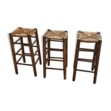 Set of 3 high straw stools