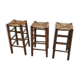 Set de 3 tabourets en paille hauts