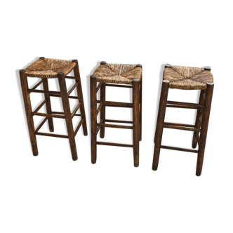 Set de 3 tabourets en paille hauts