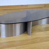 Vintage coffee table brushed steel and glass 1970