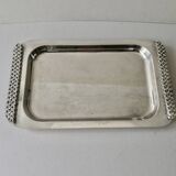Silver metal tray with braided effect handles