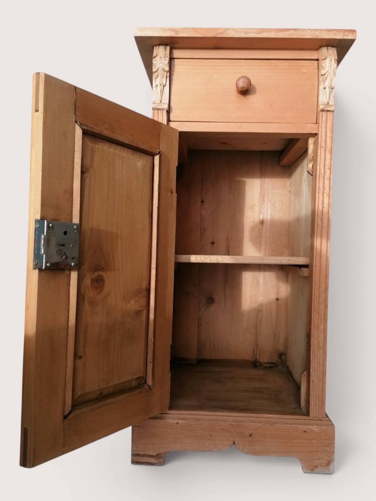 Pair of moulded light wood bedside tables.