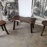 Table basse en bois brutaliste, primitive