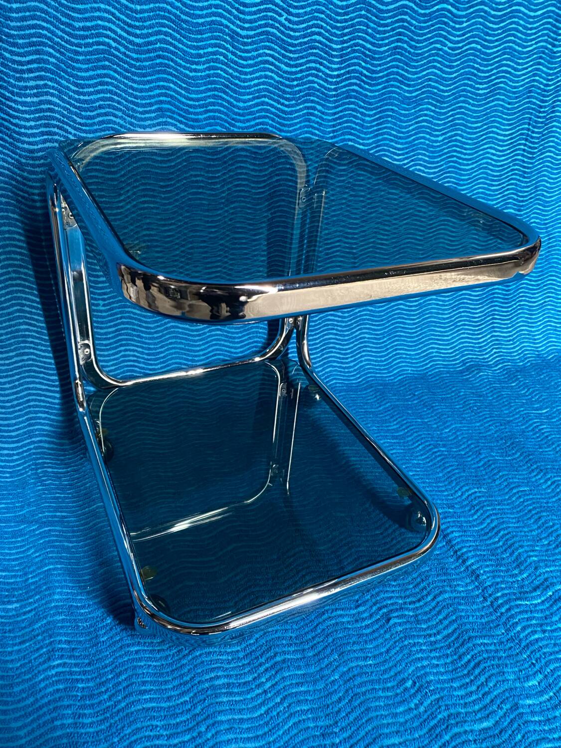 Vintage 1970 rectangular chrome oval profile rolling dessert trolley 2