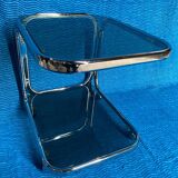 Vintage 1970 rectangular chrome oval profile rolling dessert trolley 2