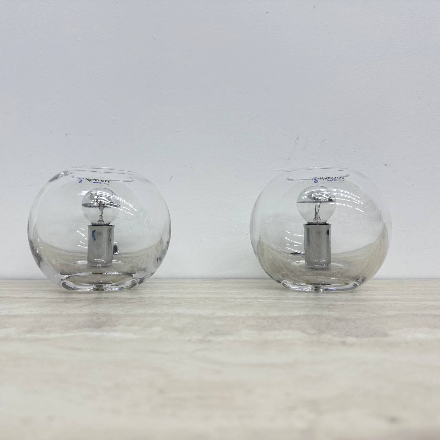 Pair of Nachtmann Leuchten design sphere crystal table lamps, 1970s