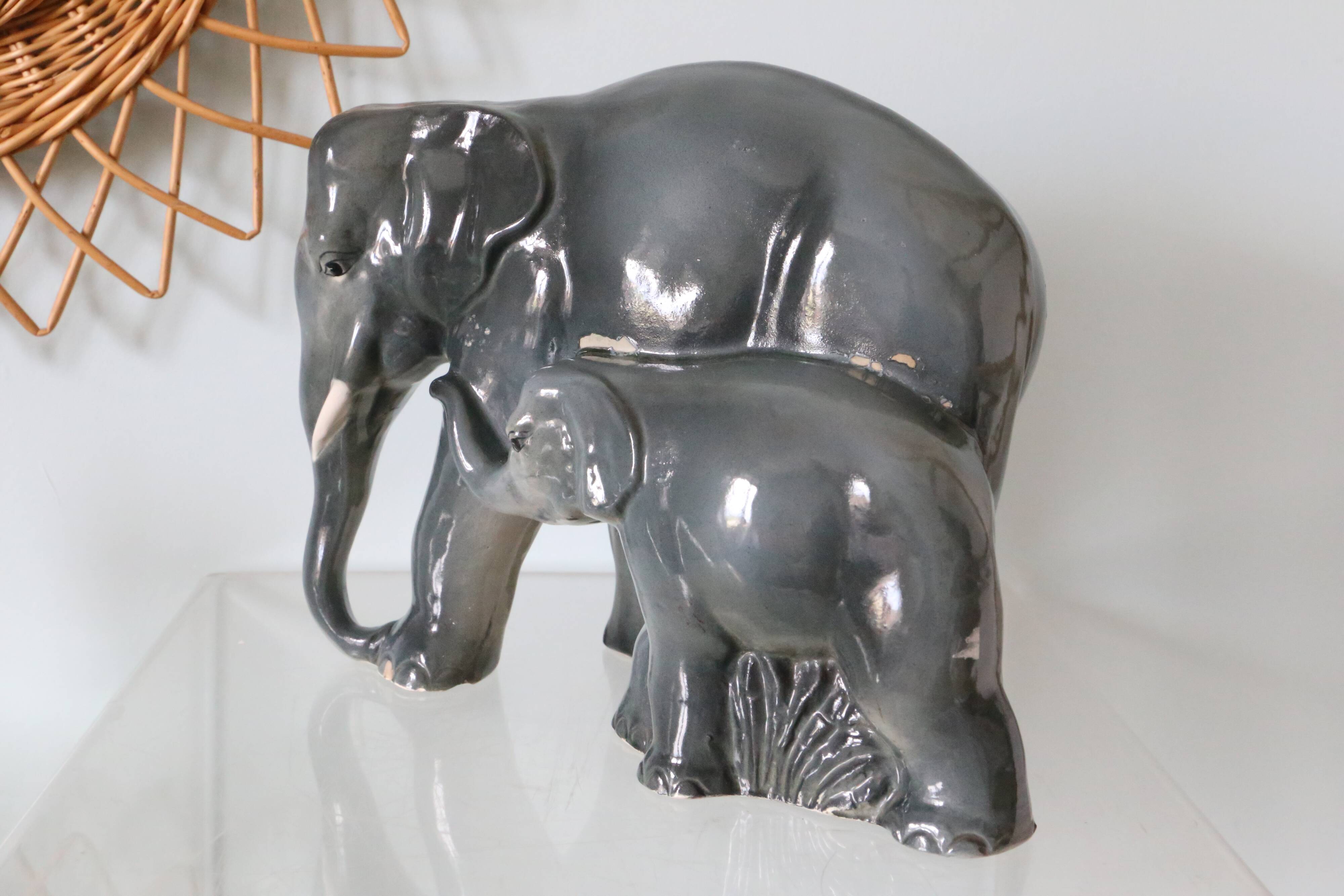 Ceramic elephant and baby elephant