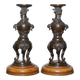 Pair of bronze candlesticks from the Meiji period, around 1870.