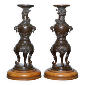 Pair of bronze candlesticks from the Meiji period, around 1870.