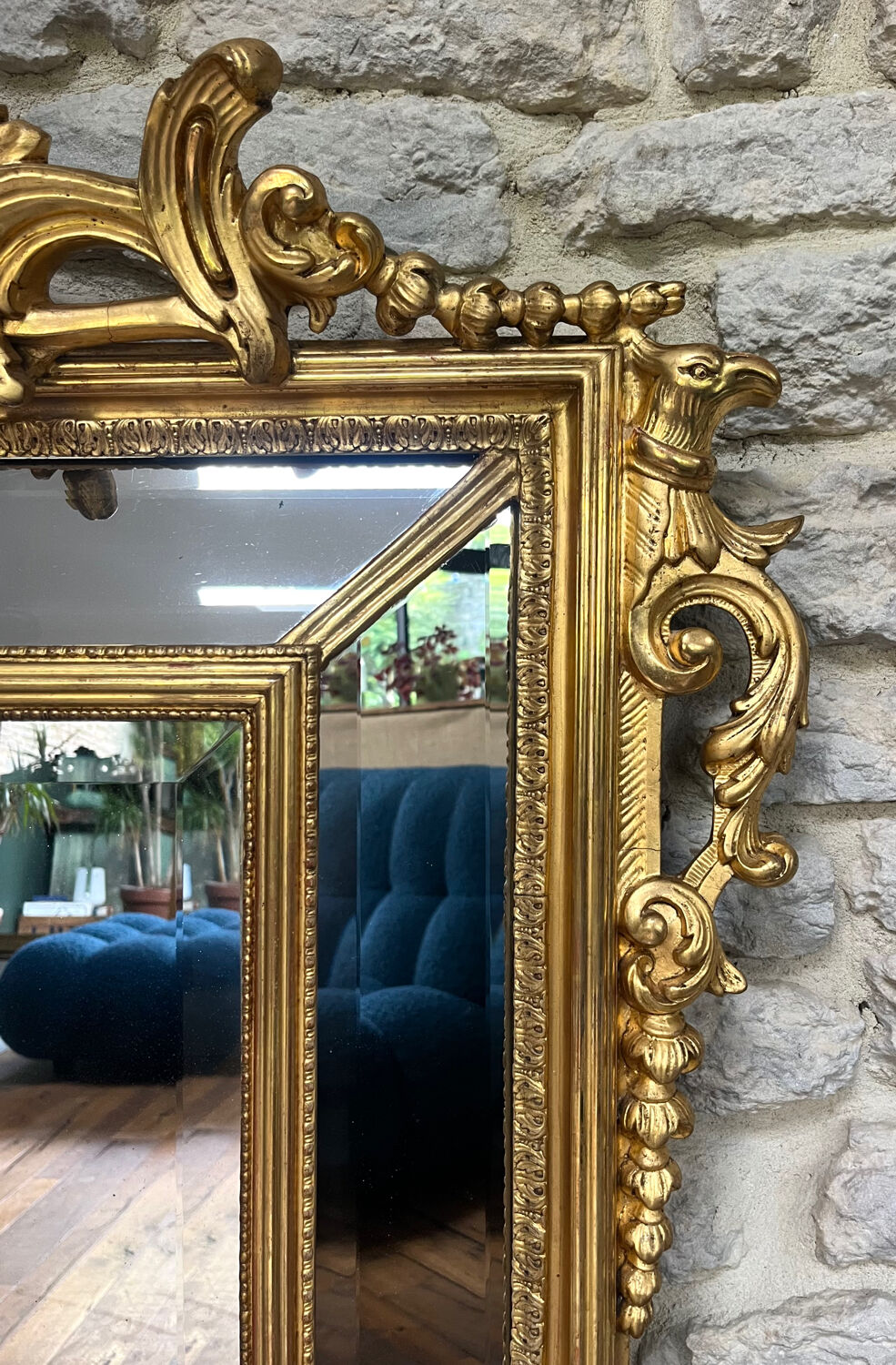 Antique mirror with closed frames, 123/100cm, gilded with gold leaf, mercury.