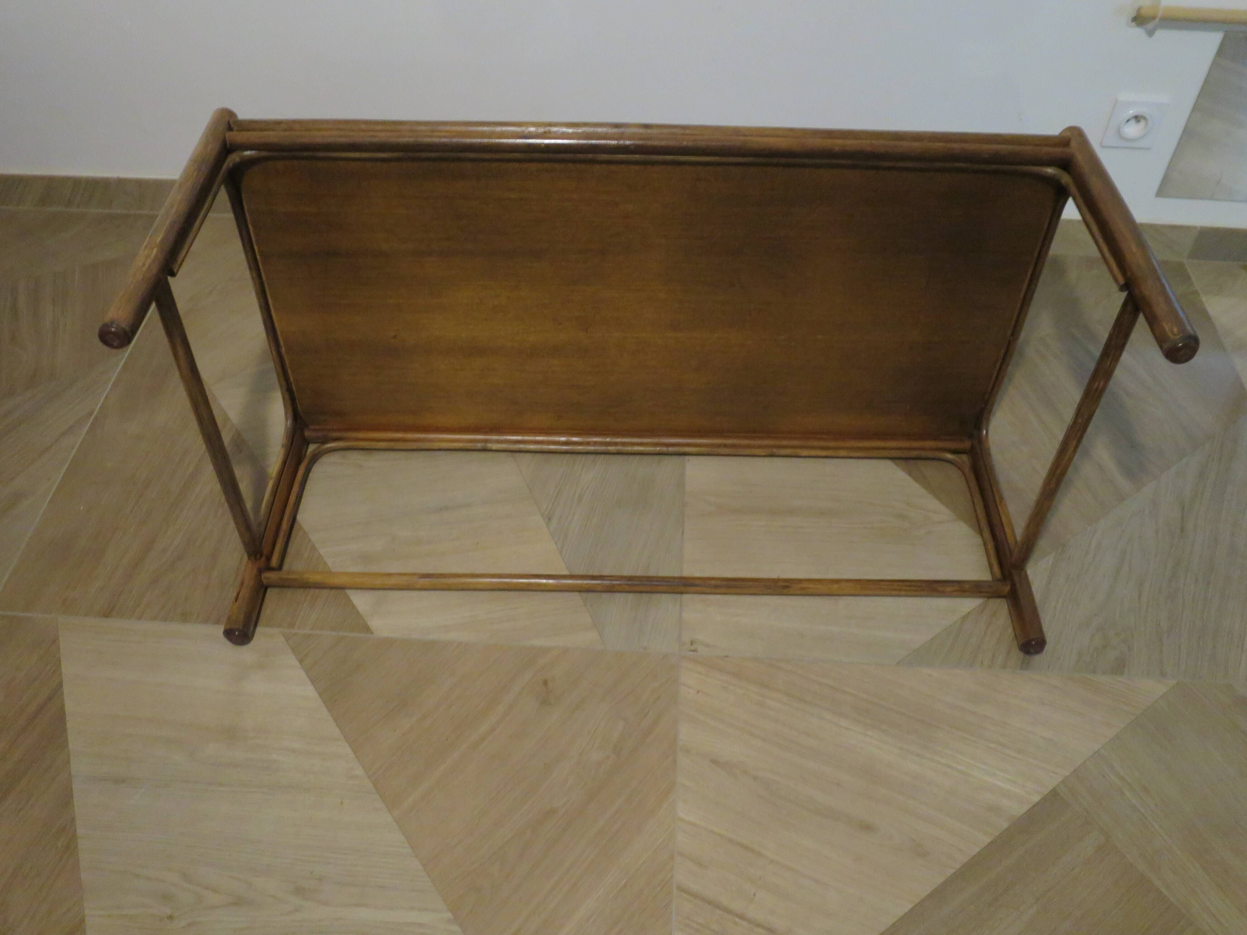 Vintage nesting coffee tables - wood and woven rattan - natural color - 60s