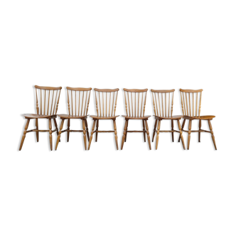 Série de 6 chaises de Bistrot Restaurant "Baumann" modèle Tacoma en hêtre- 1950s