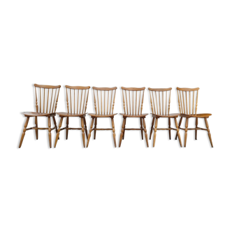 Set of 6 "Baumann" Tacoma model Bistrot Restaurant chairs in beech - 1950s