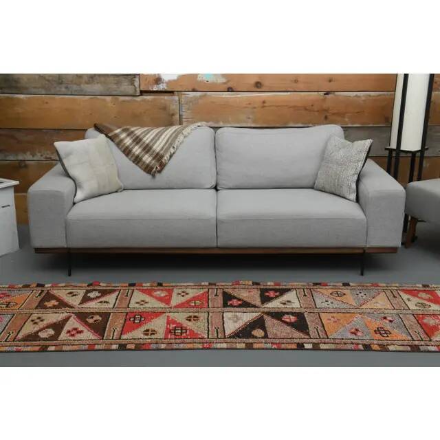 1970s Vintage Turkish Handmade Wool & Cotton Orange Runner Rug 82x340