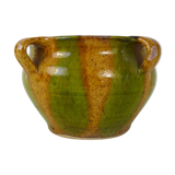 Glazed terracotta pot with 4 yellow and green handles. Flower pot