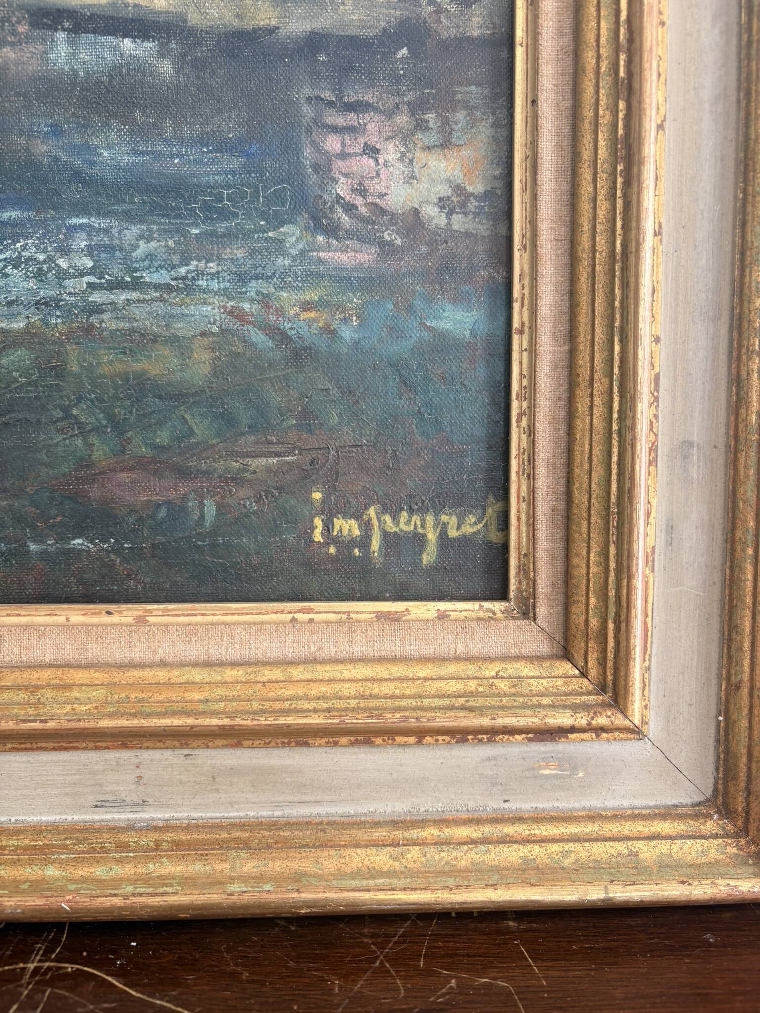 Peinture Tableau Huile Toile Paysage Moulin Rivière Isidore-Marie Peyret
