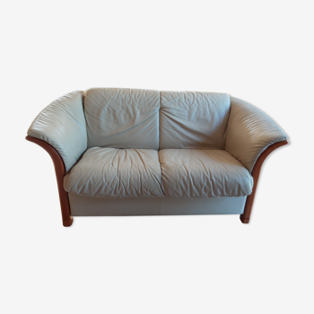Leather and wood sofa 2 seats