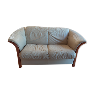 Leather and wood sofa 2 seats